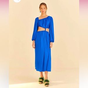 FARM Rio Long Sleeve Cutout Satin Dress